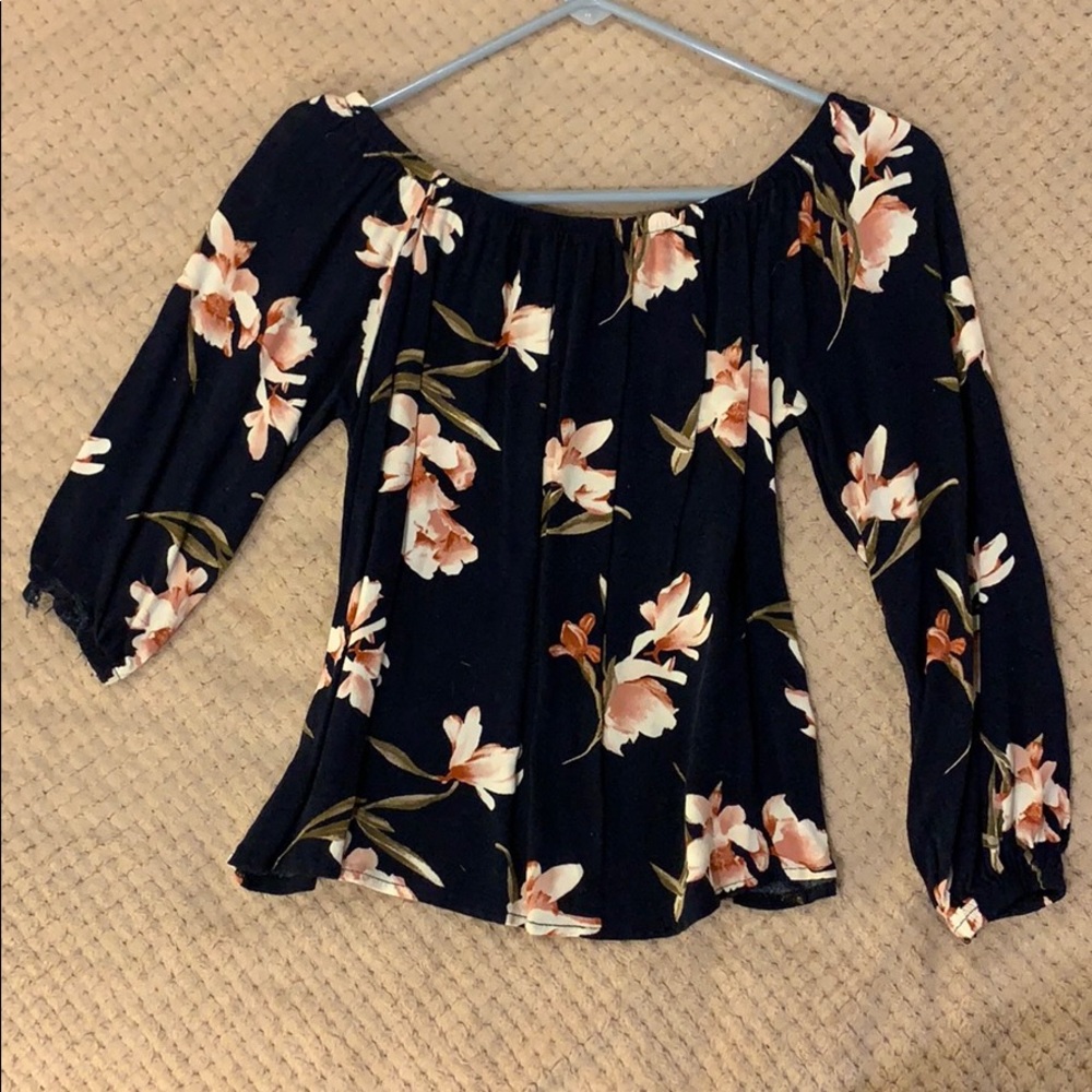 Floral Navy Blue Off the Shoulder